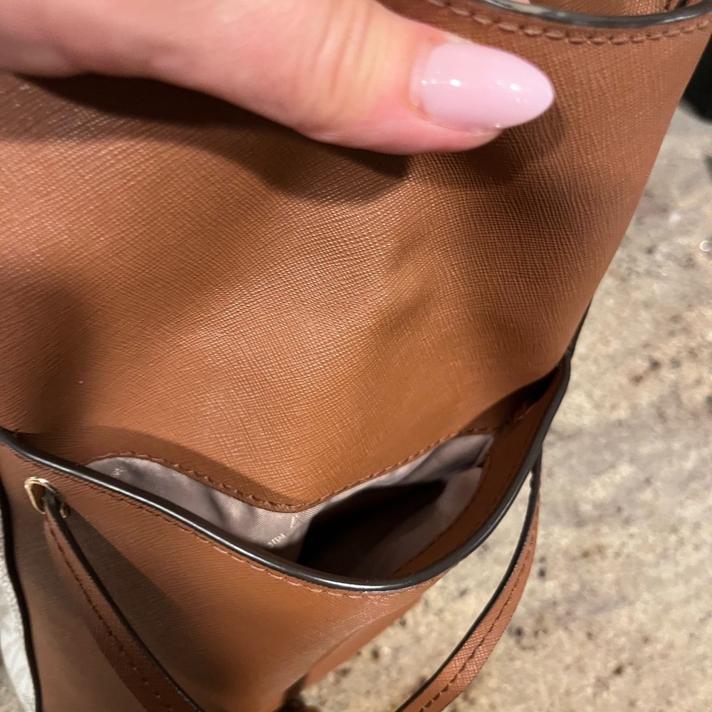 Michael Kors Leather White and Brown MK Logo Tote - Picture 6 of 7